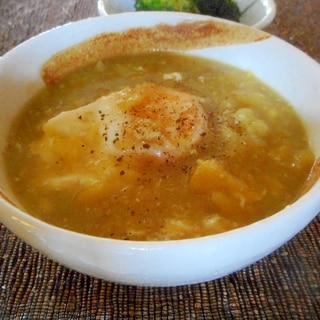 半熟卵入りインカのめざめのマッシュスープ